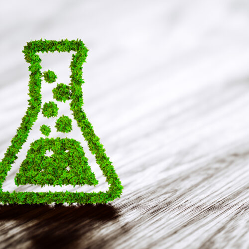 Green chemistry industry sign on black wooden background. Sustainability Image 02